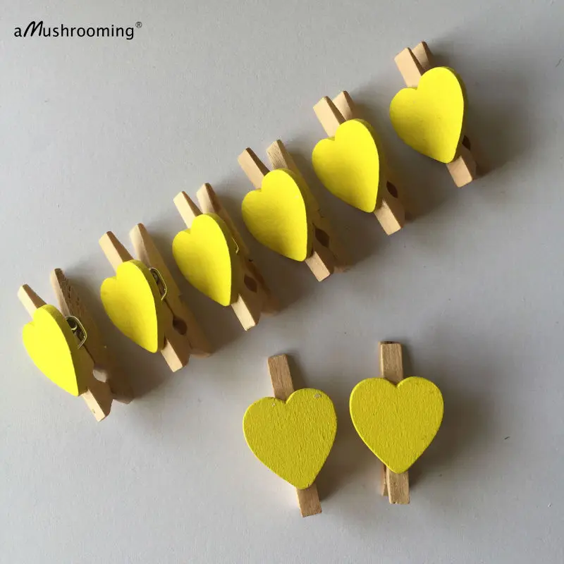 

(25 pieces/lot) Yellow Heart on 30mm Mini Clothespins Party Banner Clip Wedding Valentine's Day Decor