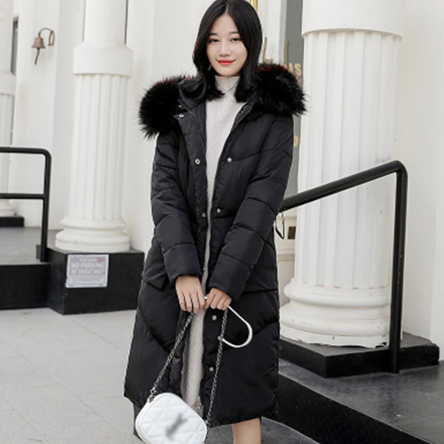 Long Hooded Down Coats Women Padded Section Over Knee Cotton Coat Winter New Korean Version Warm Slim Elegant Outerwear Winter