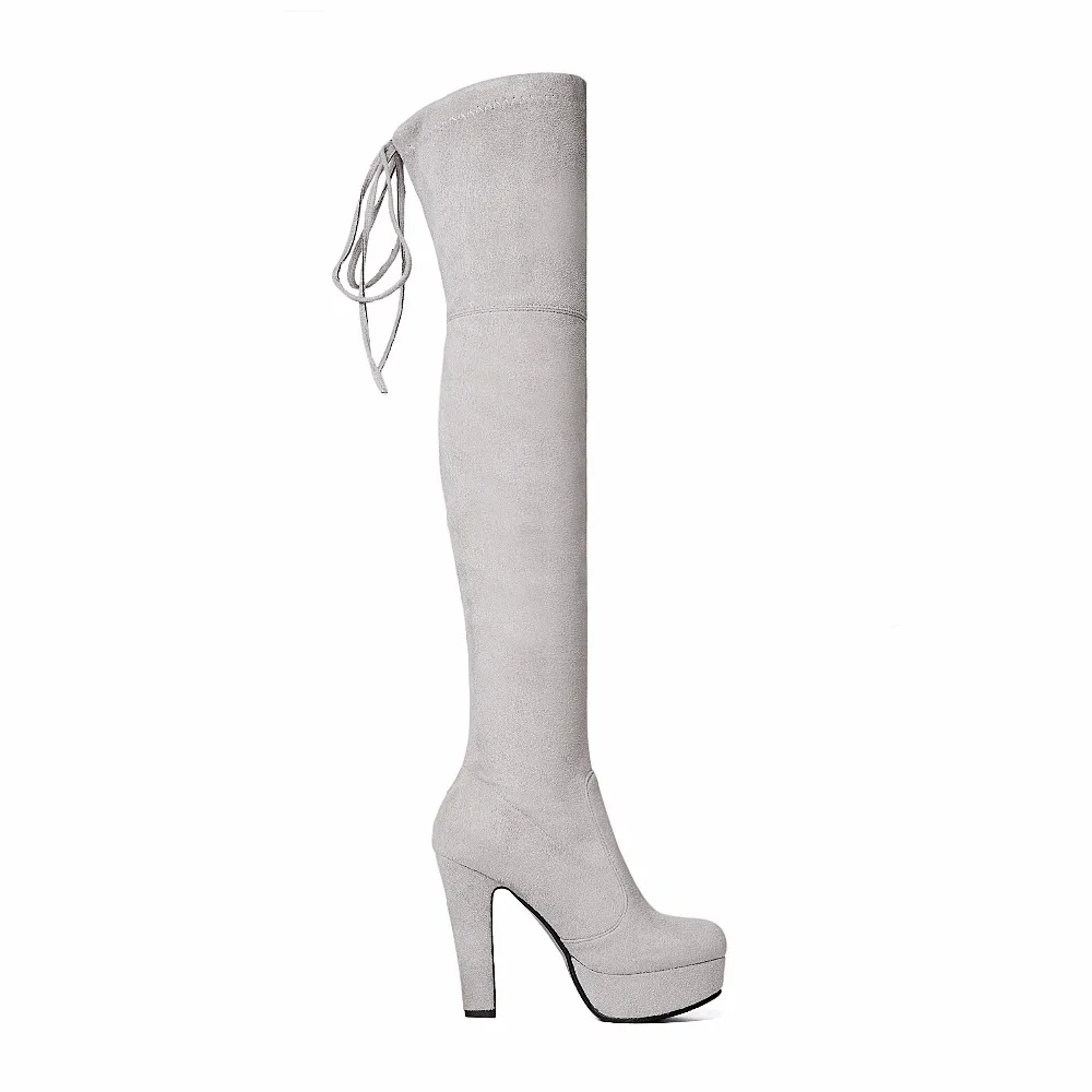 Женские ботфорты на платформе с круглым носком высоком каблуке|thigh high boots|knee bootsover