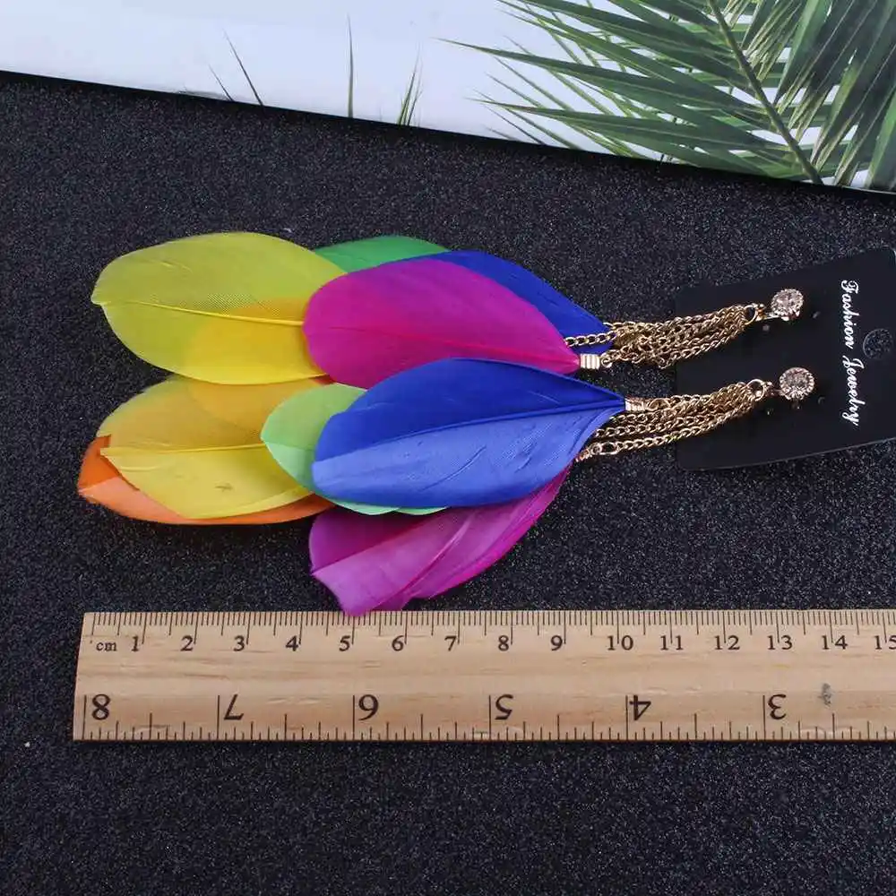 Bohemia Fashion Jewelry Feather Clip on Earrings Non Piercing Women Long Tassel ear clip earrings,clip earrings,ear clip,ear accessories