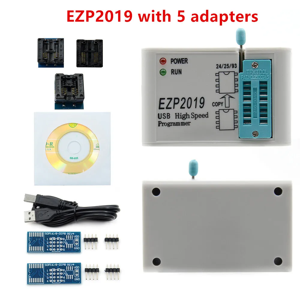 Новейшая версия EZP2019 высокоскоростной USB SPI программатор EZP Support24 25 93 EEPROM 25 флэш-чип биос полный набор с 12 адаптером - Цвет: EZP2019 with 5 adapt
