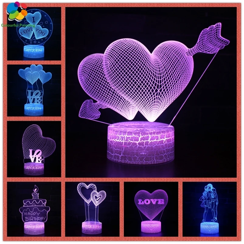 

Remote Control Love Heart Gift 3D Light LED Crack Base Illusion Night Light 7 Colors 3AA Battery Powered USB Lamp Hot sale 2
