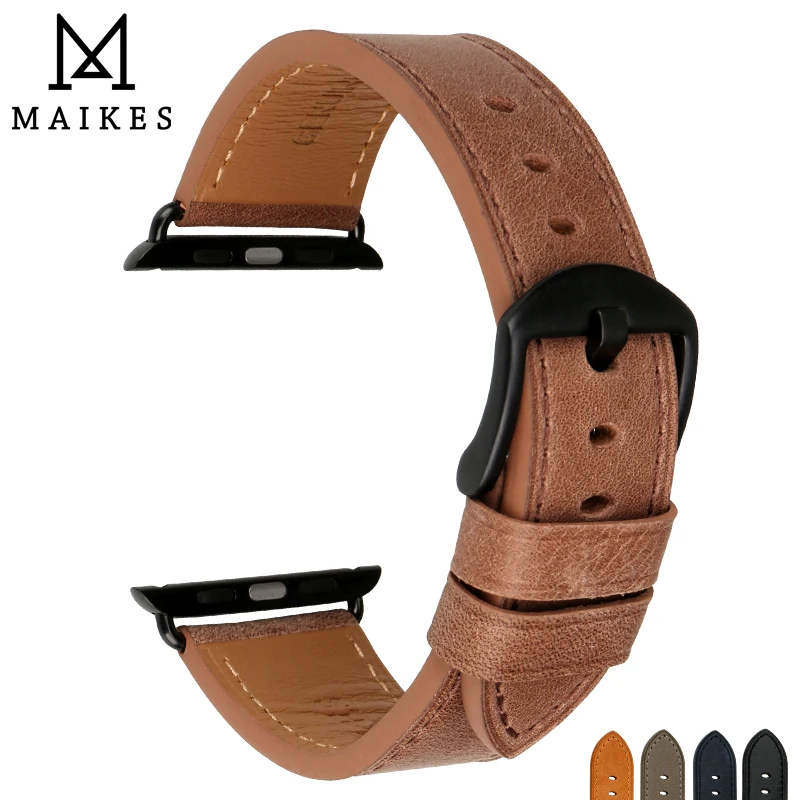 Ремешок MAIKES из натуральной кожи для Apple watch браслет iWatch Watch Series SE 6 5 4 3 2 44 мм 40 42 38