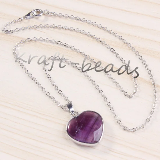 

Kraft-beads New Stylish Forever Lvoely Heart Pendant Natural Purple Quartz Amethysts Necklace Link Chain Valentine's Day Gift