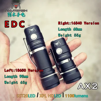 

Amutorch AX2 XPL HD/SST20 1100 lumens powerful mini EDC Led flashlight 5 modes 18650 battery double switch,Solid and compact