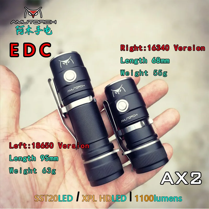 Мощный миниатюрный светодиодный фонарик Amutorch AX2 XPL HD/SST20 1100 люмен для