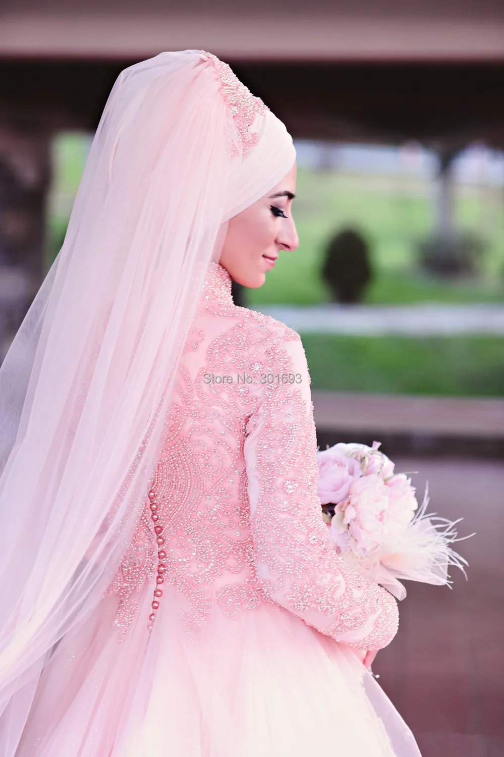 OumeiyaW0251 high neck full long sleeve heavy crystal beads muslim vestido de noiva 2016 font b