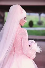 OumeiyaW0251 high neck full long sleeve heavy crystal beads muslim vestido de noiva 2016 hijab wedding dress