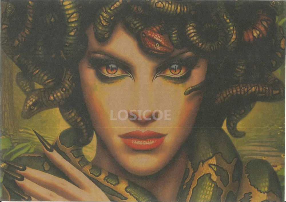 HEAD OF MEDUSA GREEK MYTHOLOGY PAINTING ART REAL CANVAS PRINT
