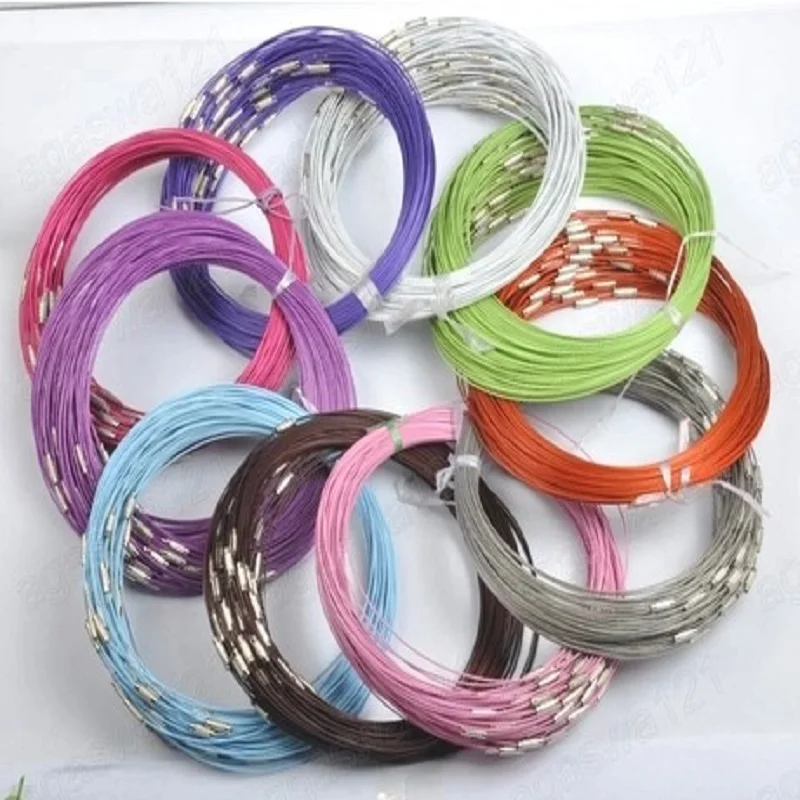 10pcs/lot 46cm Mixed Color Stainless Steel 18" Woman's Choker Necklace Jewelry Wire Rope Cord Necklaces DIY Jewelry Findings