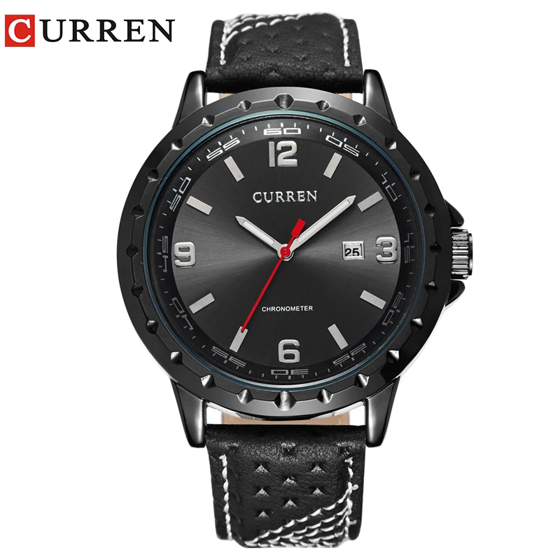 curren tan leather analog watch