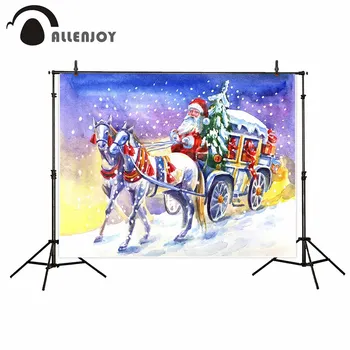 

Allenjoy photographic background Christmas painting santa claus winter horse backdrop photocall photo prop computer printing