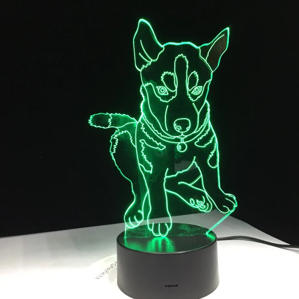 Husky Dog 3D светодиодный светильник 7 цветов освещение детская прикроватная тумбочка для сна стол моделирование USB изменение Ночник декор подарки