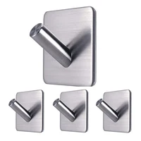 4Pcs Self Adhesive Stainless Steel Hook Waterproof and No Drill Glue Hanger for Bathroom Mirror and