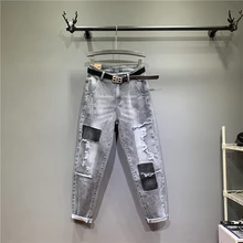 Прямой максимальной длины Высокая талия джинсы женская уличная искусственная кожа на молнии; с манжетами на пуговицах; рваные, с карманами Винтаж умягчитель регулярные