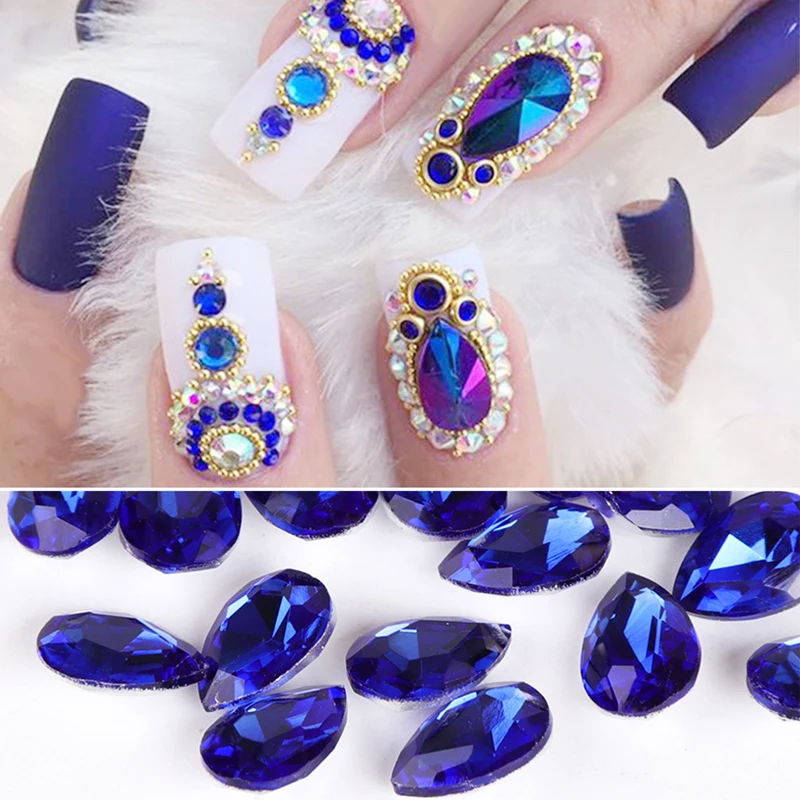 10 قطعة قطرة الماء مسمار الفن الراين الكريستال الحجارة 10 اللون 7x10 مللي متر/6x8 مللي متر لامعة DIY حُليات المجوهرات مسمار الفن الديكور TR030