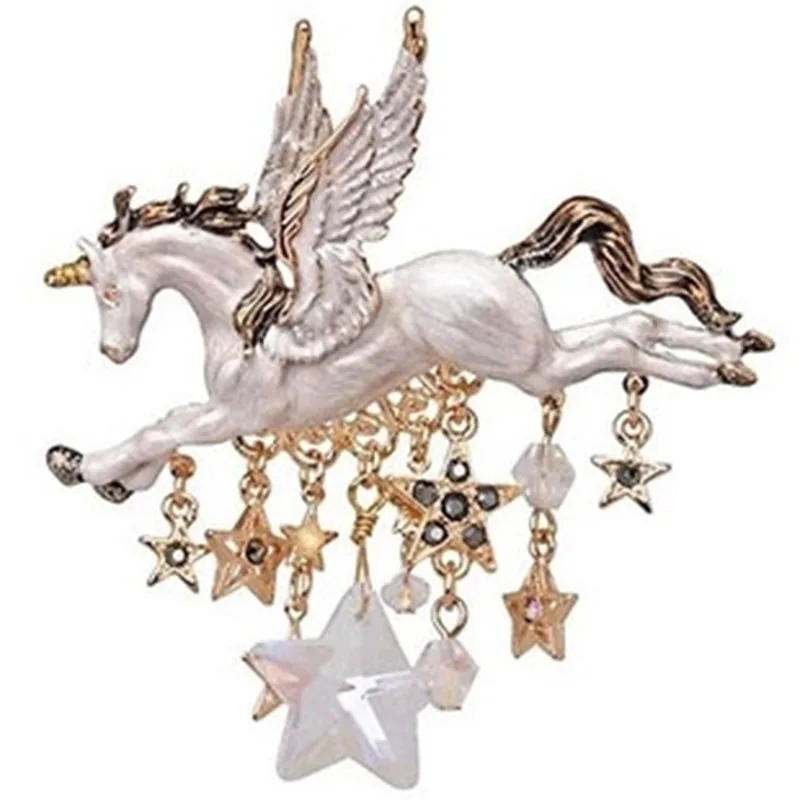 

Factory Outlet Gold Alloy Imitation Shellfish Drops Oil Pegasus Unicorn Stars Tassel Accessories Restoring Ancient Ways Brooches