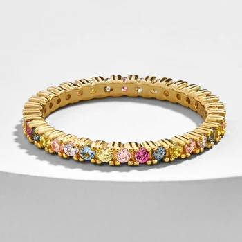 

Top Quality Classical mix color Cubic Zircon Wedding Ring for Women Men Silver Gold Color Austrian Crystal colorful cz ring 2019