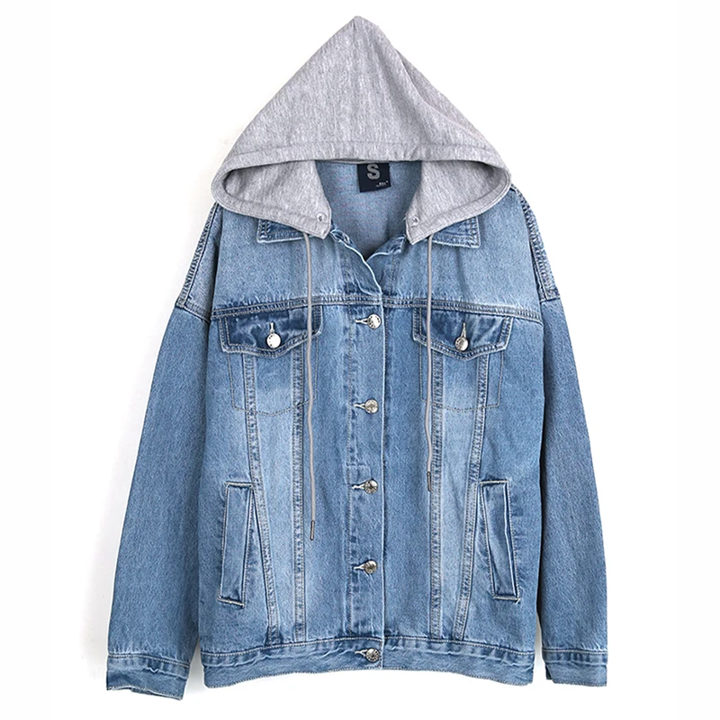 Base Automne De Haute Femme Manteau Survêtement Casual Amovible Vestes Denim Qualité Vintage Jean Chapeau Streetwear Femmes Bleu Veste wqpqB7X
