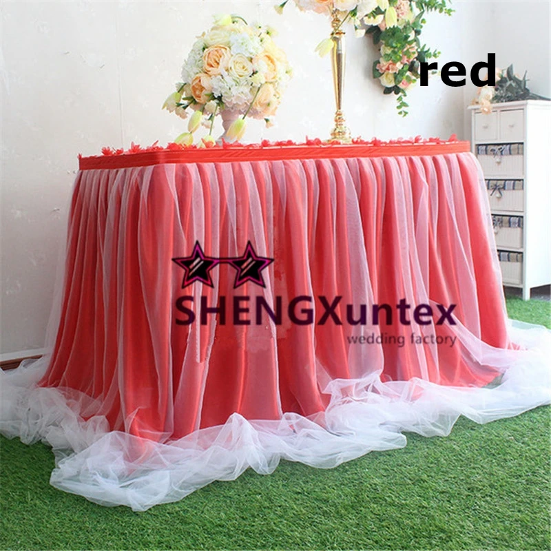 Ice Silk Table Skirt \ Wedding Table Cloth Skirting With Yarn Fabric