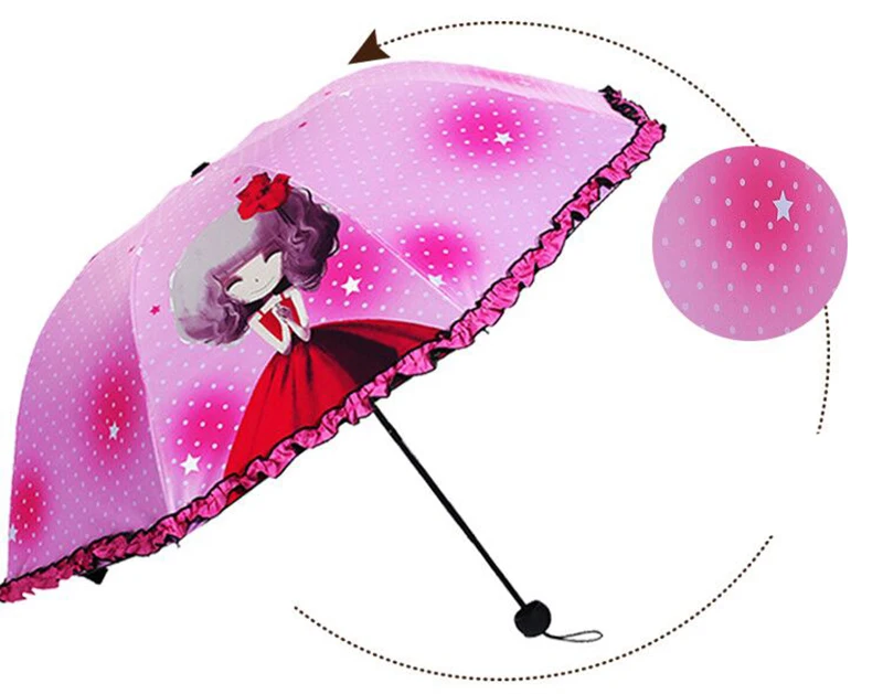 Korea cute princess children umbrella male and female primary school female folding umbrella black plastic sunscreen cartoon rain dual-use umbrella24