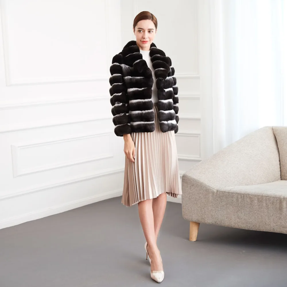 Натуральное меховое пальто для женщин роскошный мех для России зима натуральное пальто из Шиншиллы Высококачественная меховая одежда для женщин NPI 80119B