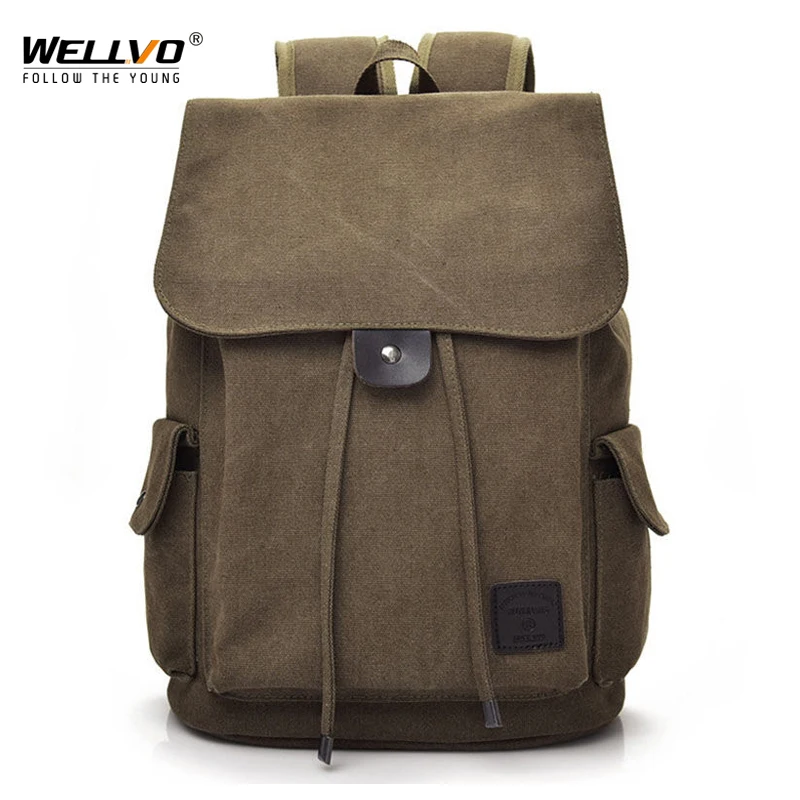 

2018 Men's Canvas Backpack Drawstring Solid Color Army Bags Student School Bag Travel Tourist Bag Rucksack Women Mochila XA1972C