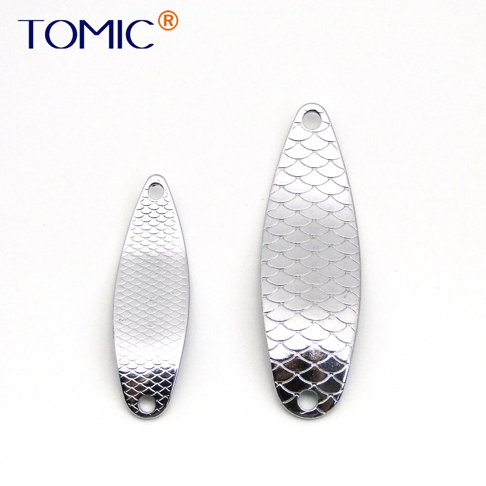 

Tomic 50pcs 3g 5.5g unpainted fishing lure Micro narrow fluttering DIY trout pike blank metal spoons fast spinning hard bait