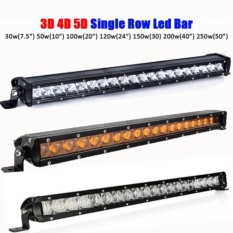 3D 4D 5D Single Row Led Light Bar Amber White Barra Led Work Light Bar Off