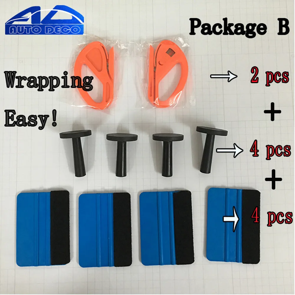 Полезные инструменты для обертывания автомобиля синий скребок Ракель с войлочным краем магнитный держатель виниловый резак установка набор инструментов - Название цвета: Package B