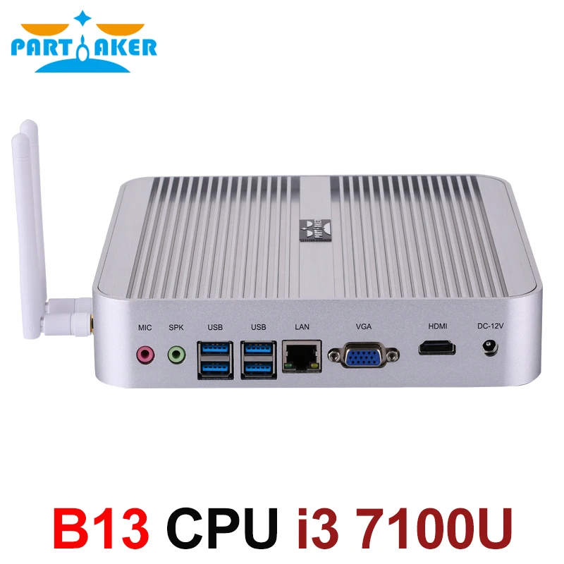 Причастником Мини компьютер OEM Win10 Pro Intel Core i3 7100U безвентиляторный мини ПК Barebone HTPC