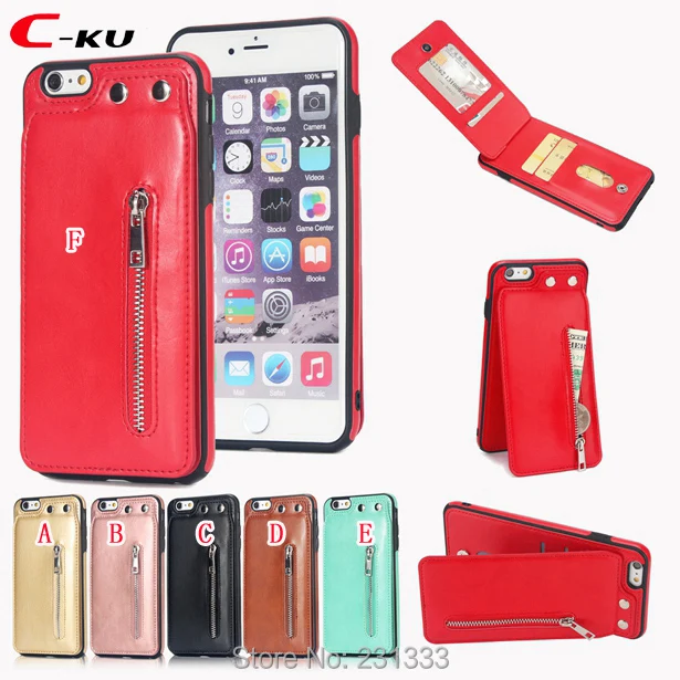 

C-ku Multifunction TPU Wallet Leather Pouch Case For Iphone X XS MAX XR 8 7 PLUS 6 6S SE 5 5S Zipper ID Card Cover Luxury 1pcs