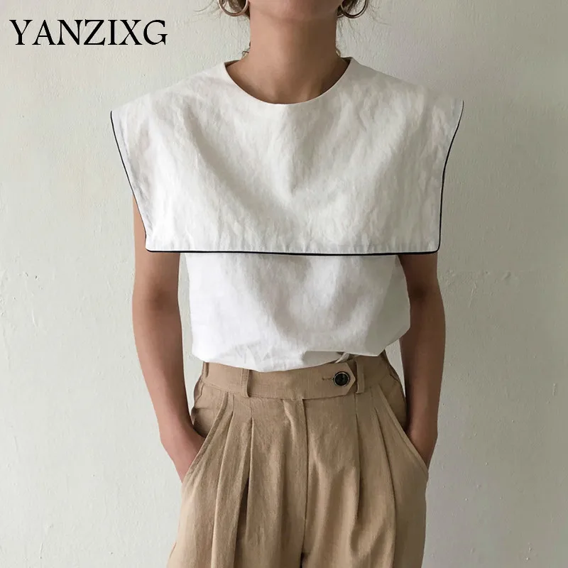 

2019 Chic Korean Fashion Summer Blouse Round Collar Sleeveless New Summer Spring Japan Style Women Shirt Tide Z320