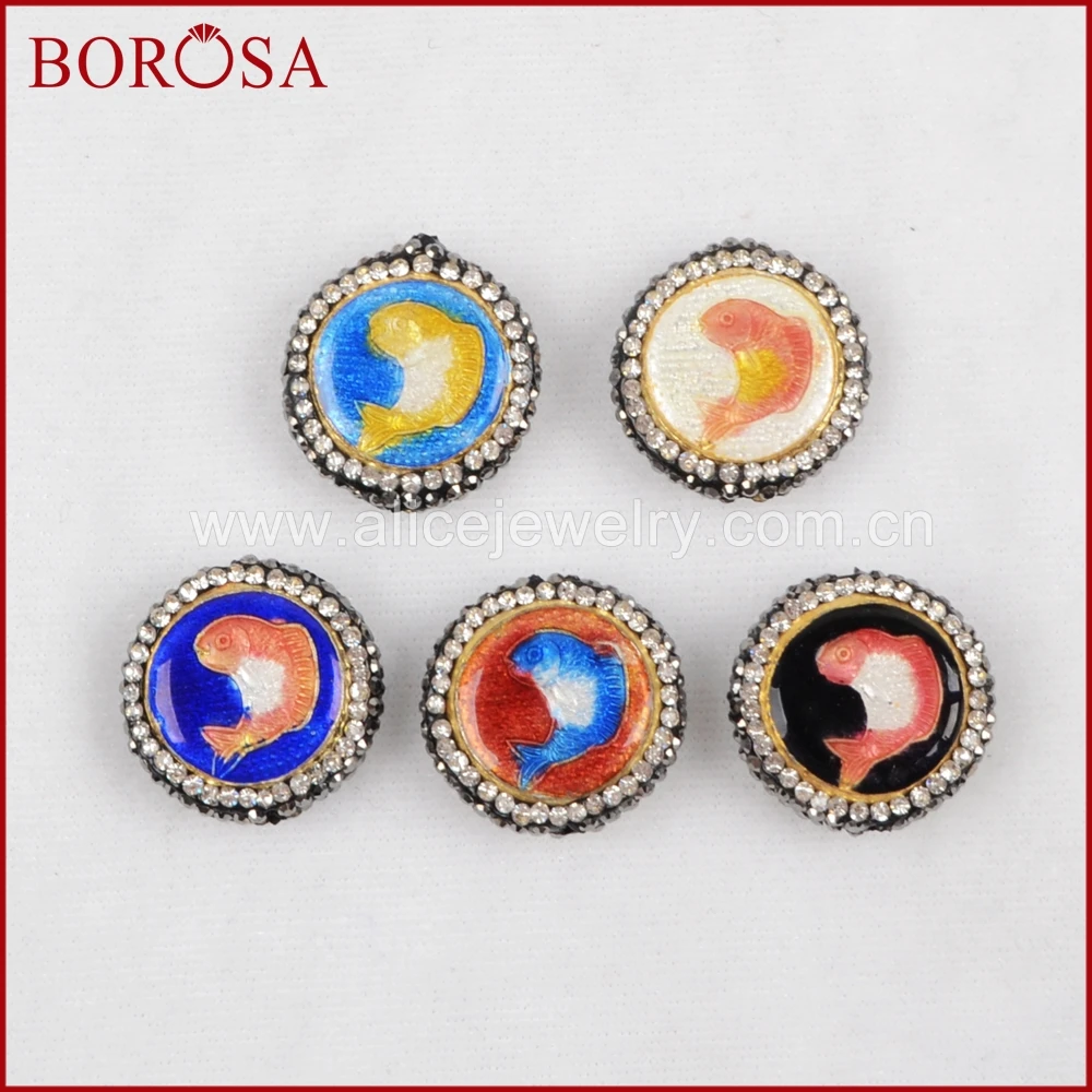 Borosa 10 шт. рыбы круглый металлический Бусины кристалл проложили циркон двойной