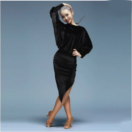 

Latin Dance Dress Women Sexy Silk Velvet Ballroom tango Shirts Skirt danskleding franjas roupas tanzrock latein Wear Costumes