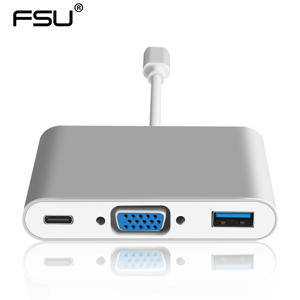 Адаптер FSU USB type-c 3 1/VGA/USB3.0/Type-c штекер-гнездо 1080P для проектора монитора Mate book Macbook |