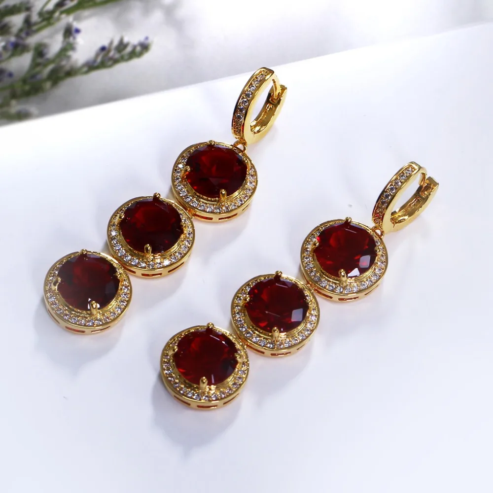 New Style Big round stone 6 colors dangling earrings women Luxurious accessories Red and White color Trendy jewelry for bridal