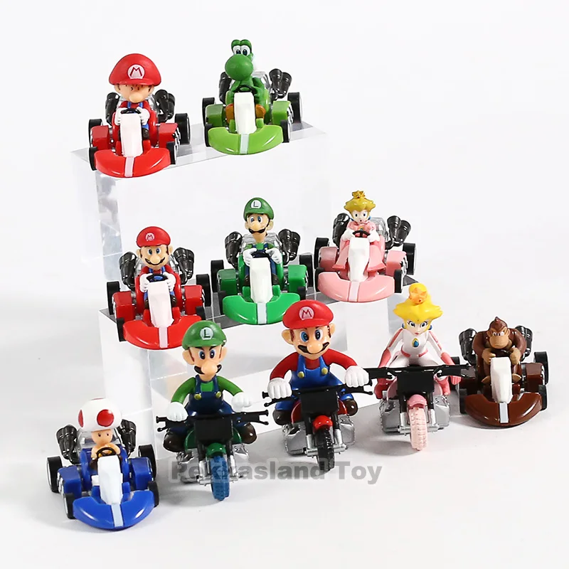 10 шт./компл. аниме Figura Super Mario Bros Kart Pull Back автомобиль милый ПВХ фигурка Коллекционная кукла модель игрушки для детей