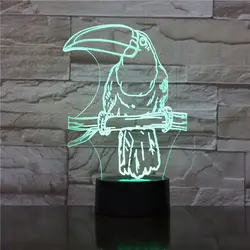 Животное дятел 3D лампа сенсорный датчик 7 цветов меняющий декоративный светильник Детский комплект ночник pecker светодиодный ночник