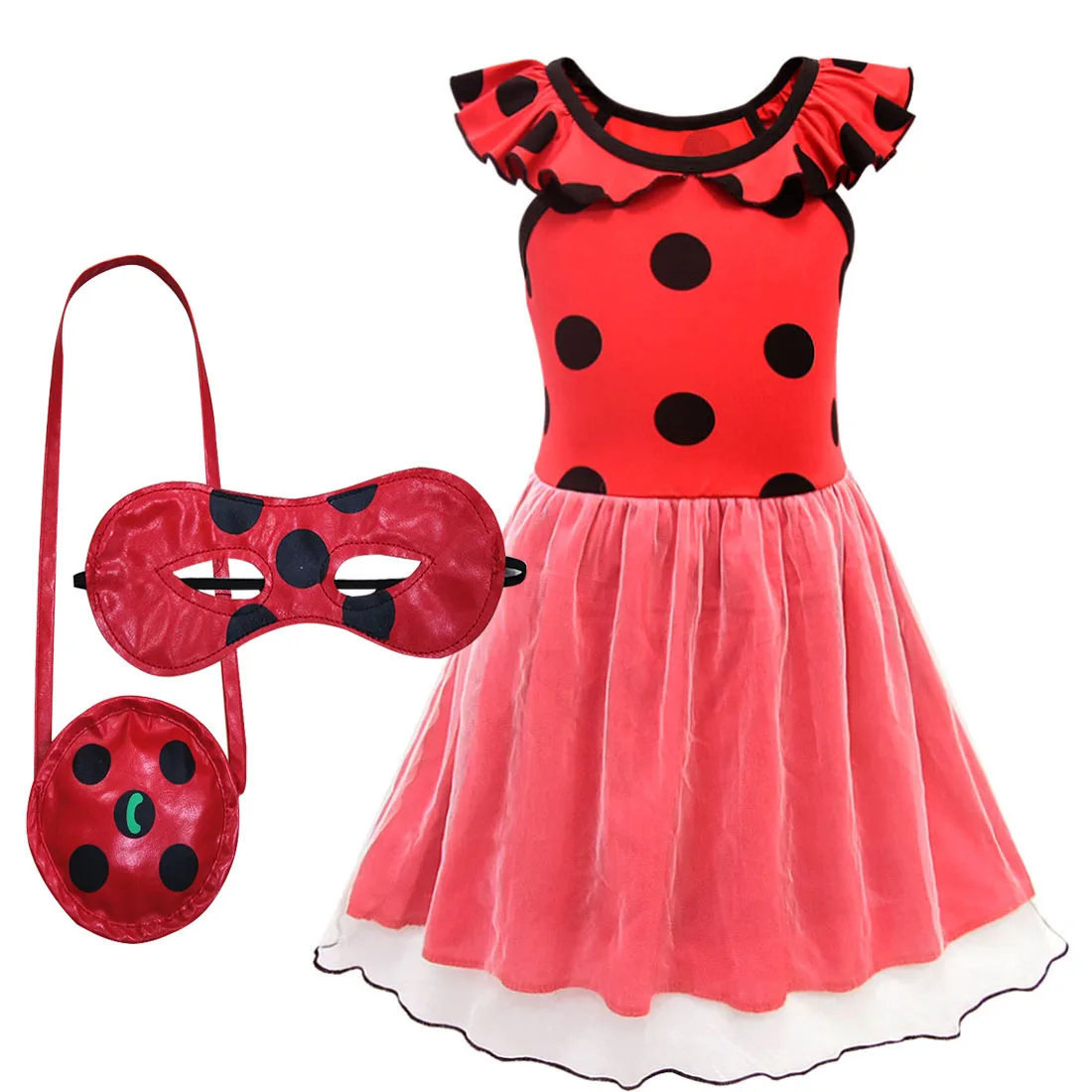 

Ladybug Kids Ball Gown Dresses Girls Summer Costume Lady Bug Birthday Halloween Party Wedding Red Dots Fancy Girl Princess Dress