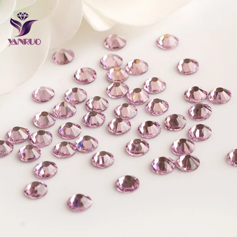 YANRUO-diamantes de imitación de hierro para fijación en caliente, diamantes de imitación con parte trasera plana, color rosa, 2058HF