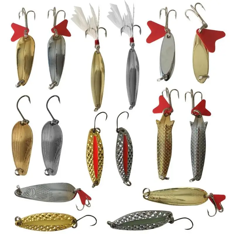  16pcs Spoon Spinner Fishing Lures Full Swimming Layer Sequin Metal Baits
