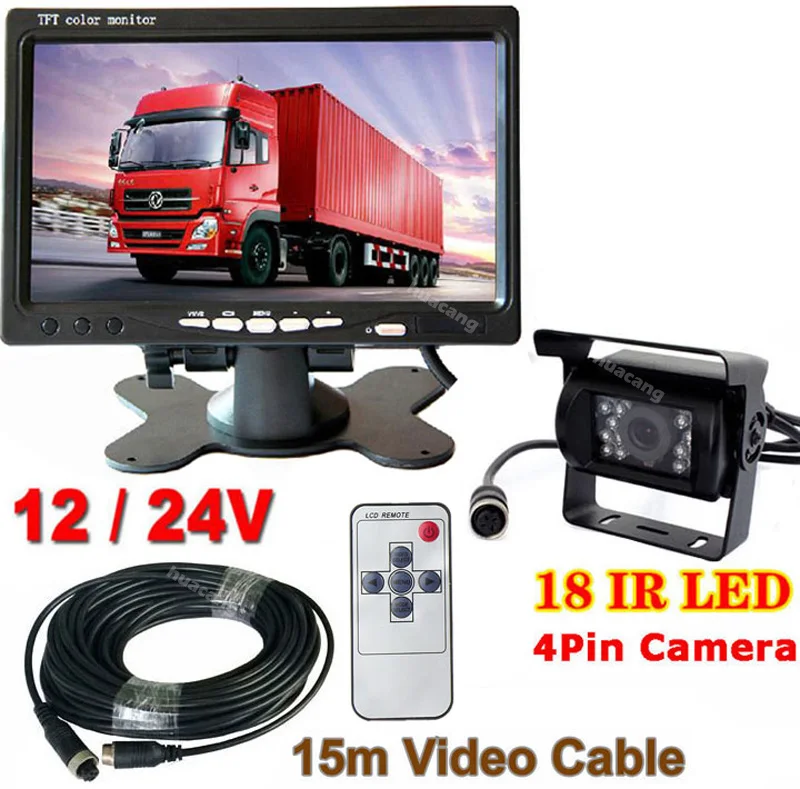 12В 24В 7 &quotTFT LCD монитор заднего вида + автобусные трейлеры RV 4Pin IR ночного видения