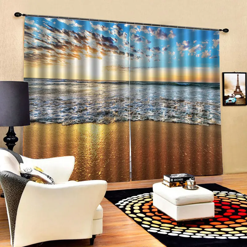 3D печать шторы для гостиной и спальни Cortinas Para Sala De Estar летний отдых солнечный пляж океан изображение на заказ