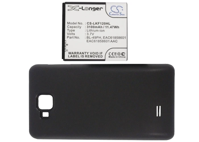 Кэмерон Sino 3100 мАч батарея BL-49PH, EAC61858601, EAC61858601 AAC для LG F120, F120K, F120L