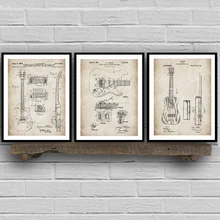 Гитара патент чертежи винтажные плакаты и принты музыка стены искусства холст живопись Ретро картины для гостиной домашний декор