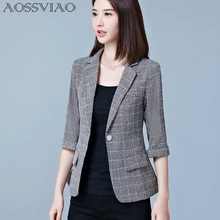 

AOSSVIAO 2021 New Blazers Feminino Womens Plaid Three Quarter Business Suits Autumn All-match Woman Jackets Slim Blazer Suit
