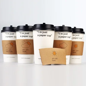 

1000pcs Disposable 12/16oz Cup Sleeve Weather Forecast Double-deck Kraft Paper Coffee Tea Cup Sleeve Anti-hot Customized