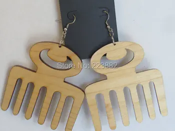 

7pairs/lot unfinished wholesale Afro Pick Wooden Earrings