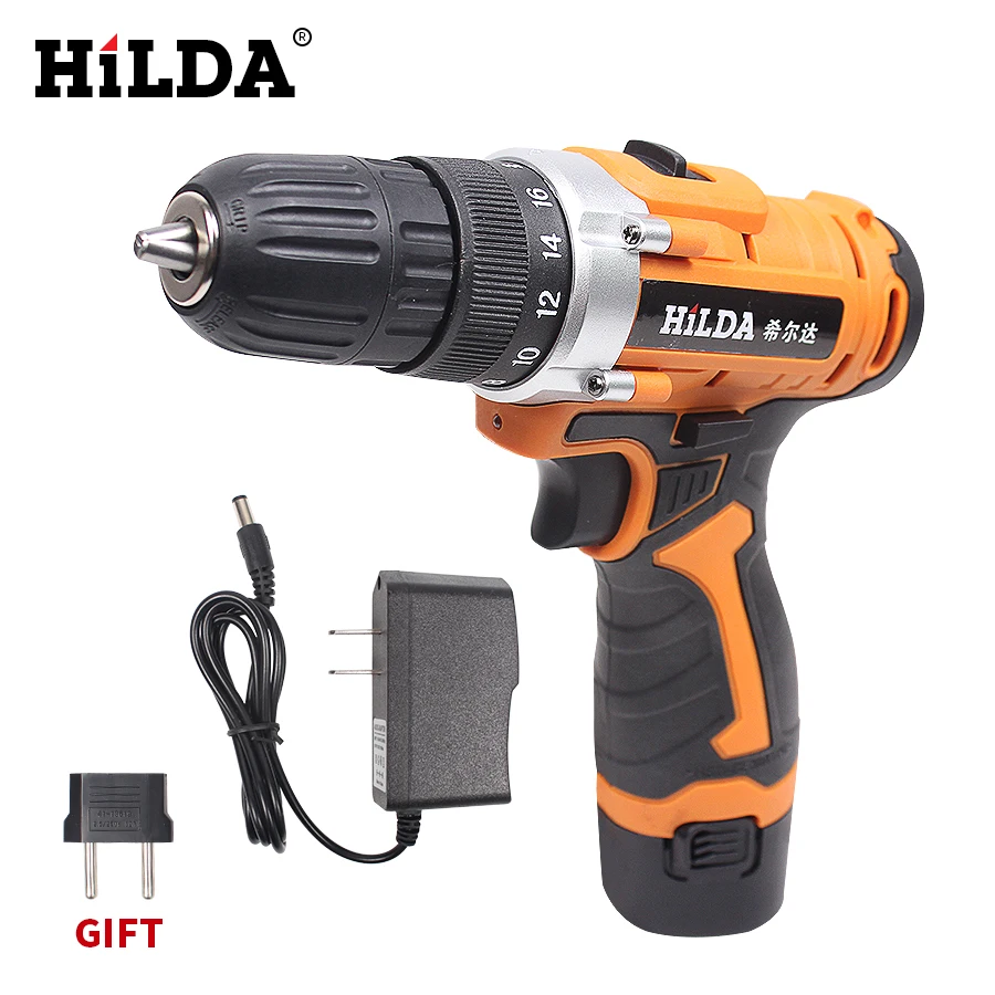 

HILDA 12V Electric Drill Electric Screwdriver Lithium Battery Rechargeable Screwdriver Cordless